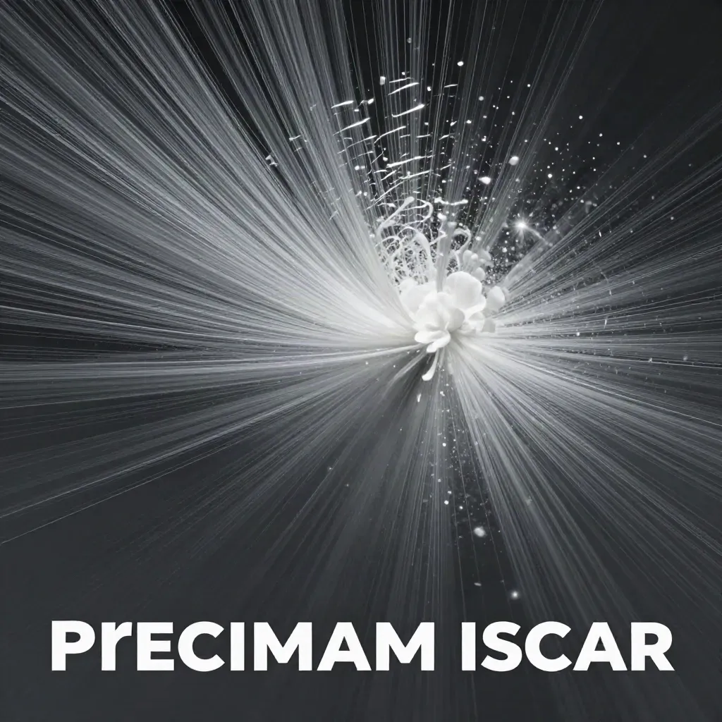 Silver filaments stream into a white bloom in graphite haze, leaving calm copy space below.