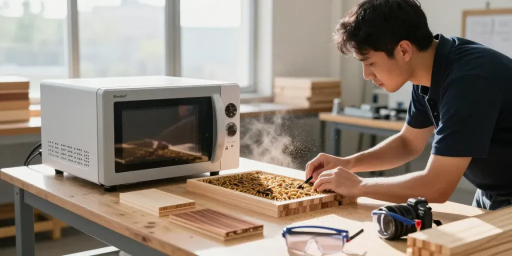Shashel® equipment eliminating wood-boring insects in a professional workshop.